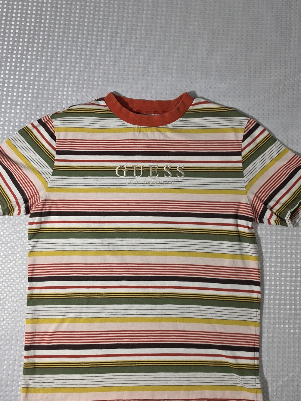 GUESS Originals Brighton Striped Tee Shirt Spell Out Embroidered - Size Small